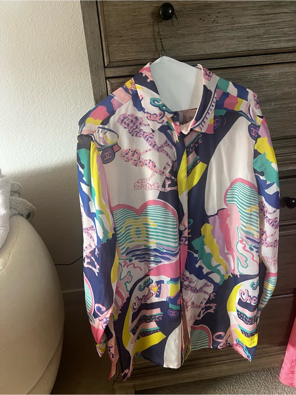 CHANEL Multicolor Printed Blouse tunic- Pink, Yellow, Blue